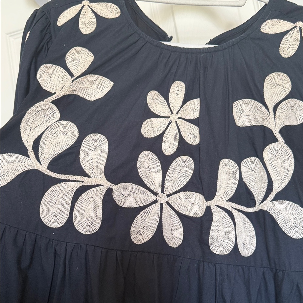 Anthropologie Black dress w/ Cream Rope-Style Floral Embroidery - Picture 8 of 8